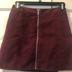 Maroon Suede Skirt with Zipper